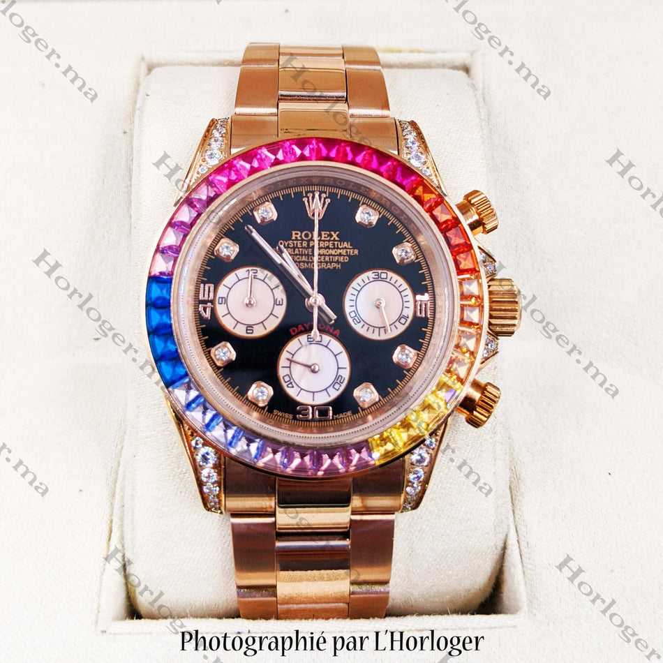 RLX Daytona or rose arc-en-ciel diamants