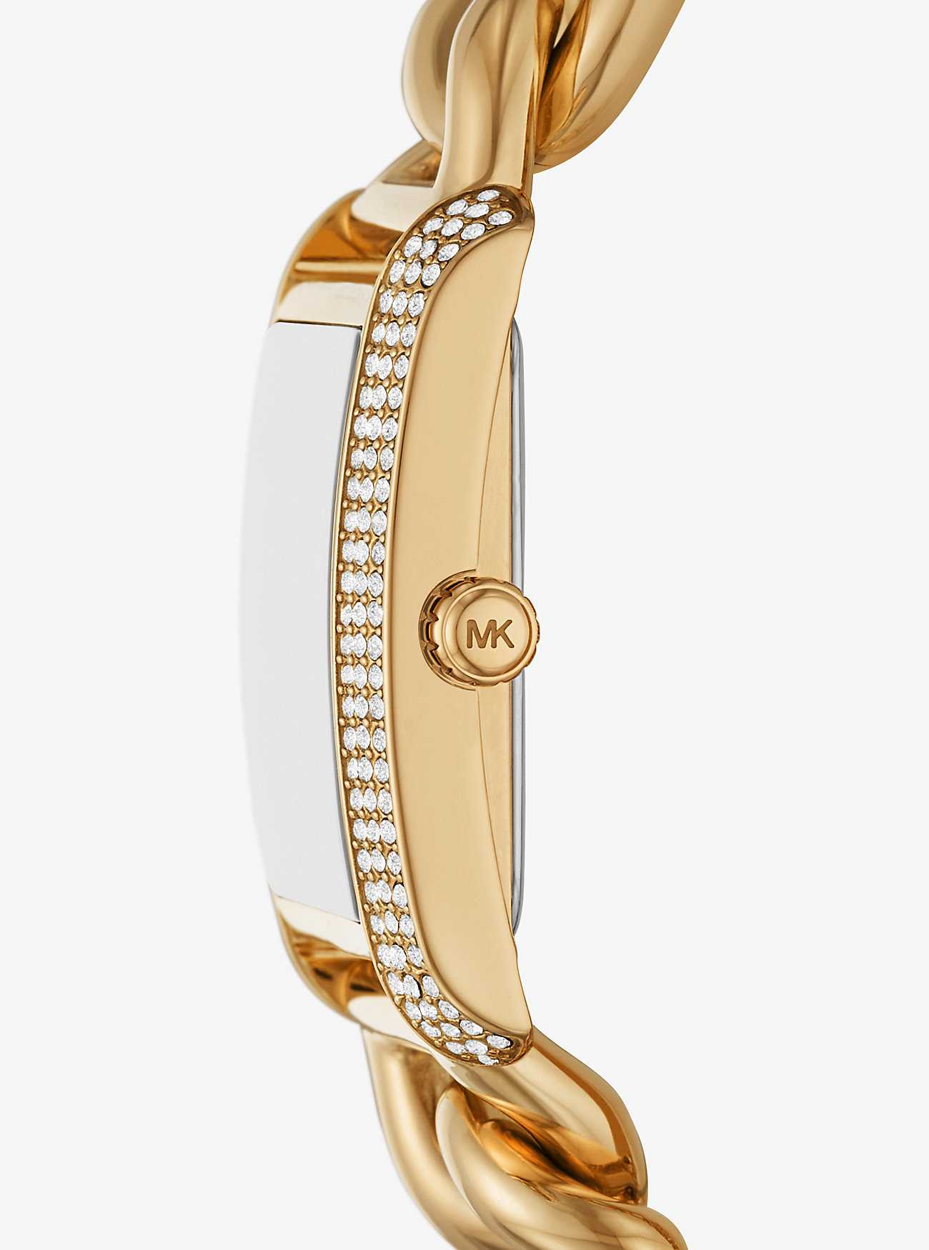 Montre surdimensionnée dorée à maillons gourmette et à pavé MK Emery