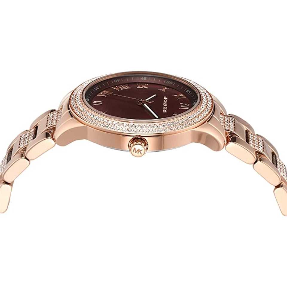Montre Femme Michael Kors Tibby Multifonction avec Cristaux Cadran Marron Bracelet en Acier Rose Doré - MK4685