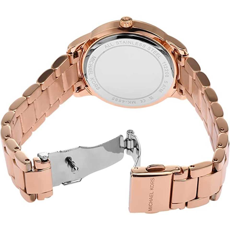 Montre Femme Michael Kors Tibby Multifonction avec Cristaux Cadran Marron Bracelet en Acier Rose Doré - MK4685
