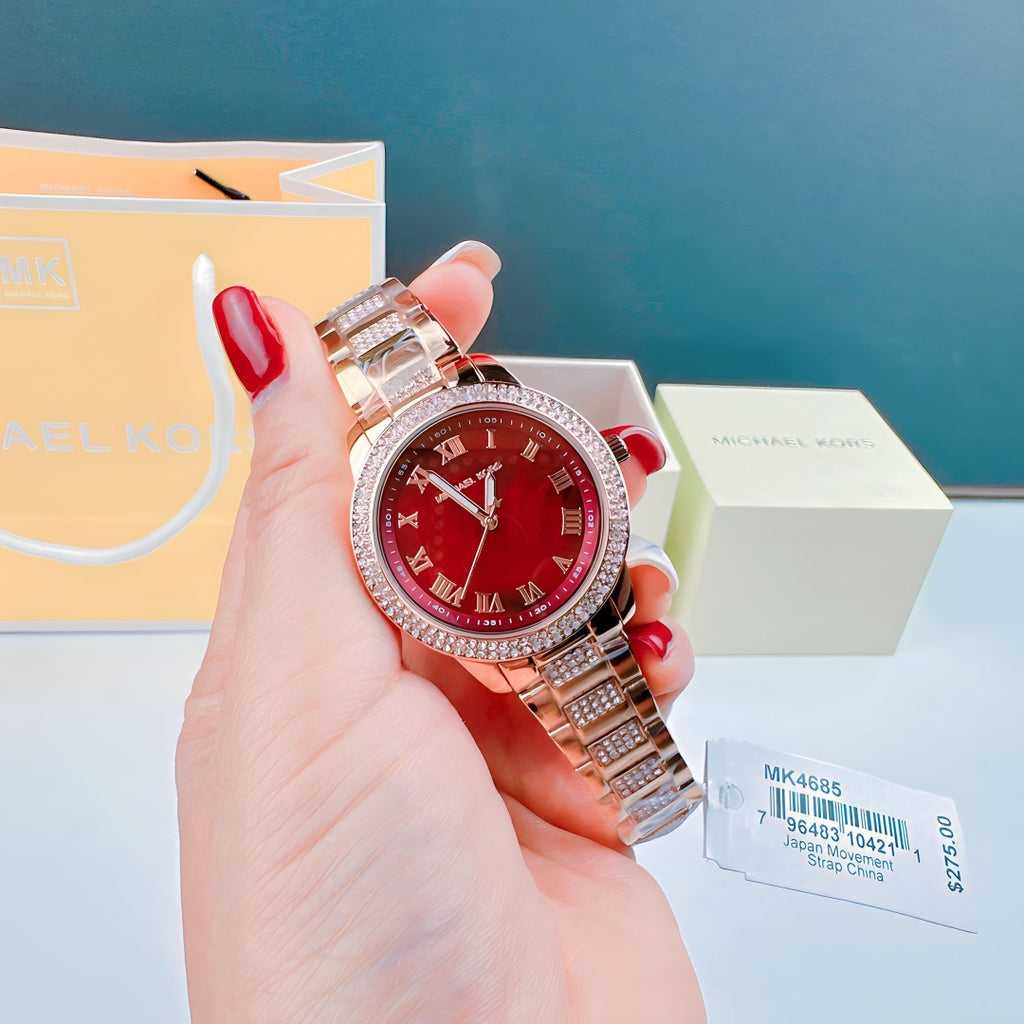 Montre Femme Michael Kors Tibby Multifonction avec Cristaux Cadran Marron Bracelet en Acier Rose Doré - MK4685