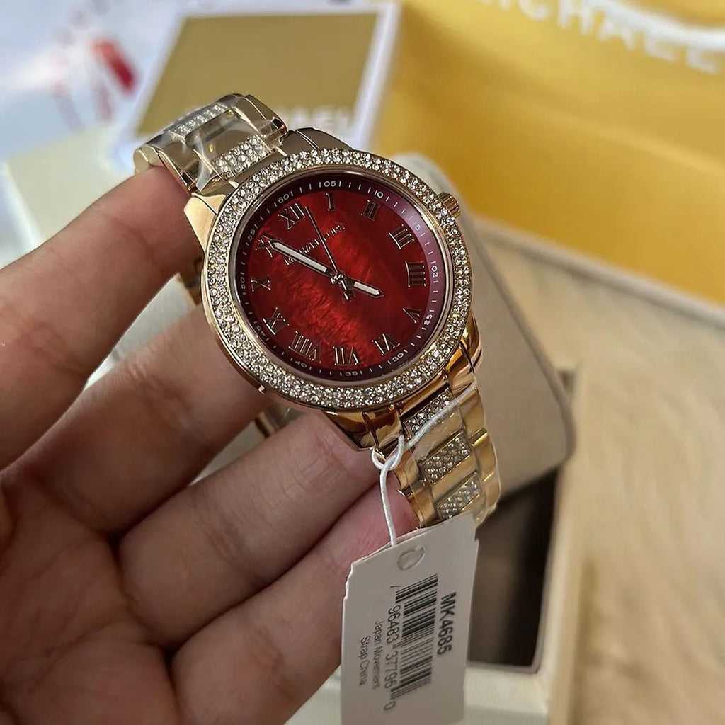 Montre Femme Michael Kors Tibby Multifonction avec Cristaux Cadran Marron Bracelet en Acier Rose Doré - MK4685