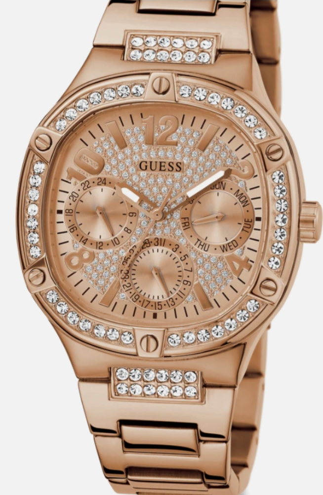Guess Duchess Rose Gold Dial Square Case Multi Function Women Watch