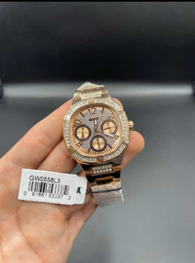 Guess Duchess Rose Gold Dial Square Case Multi Function Women Watch