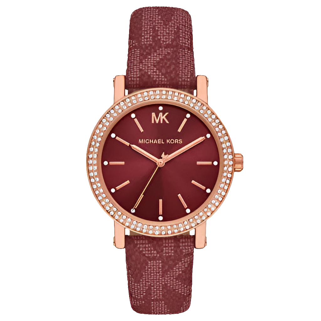 Women's Michael Kors Curie Watch, Red Dial and Red Leather Strap, Crystals - MKO1025