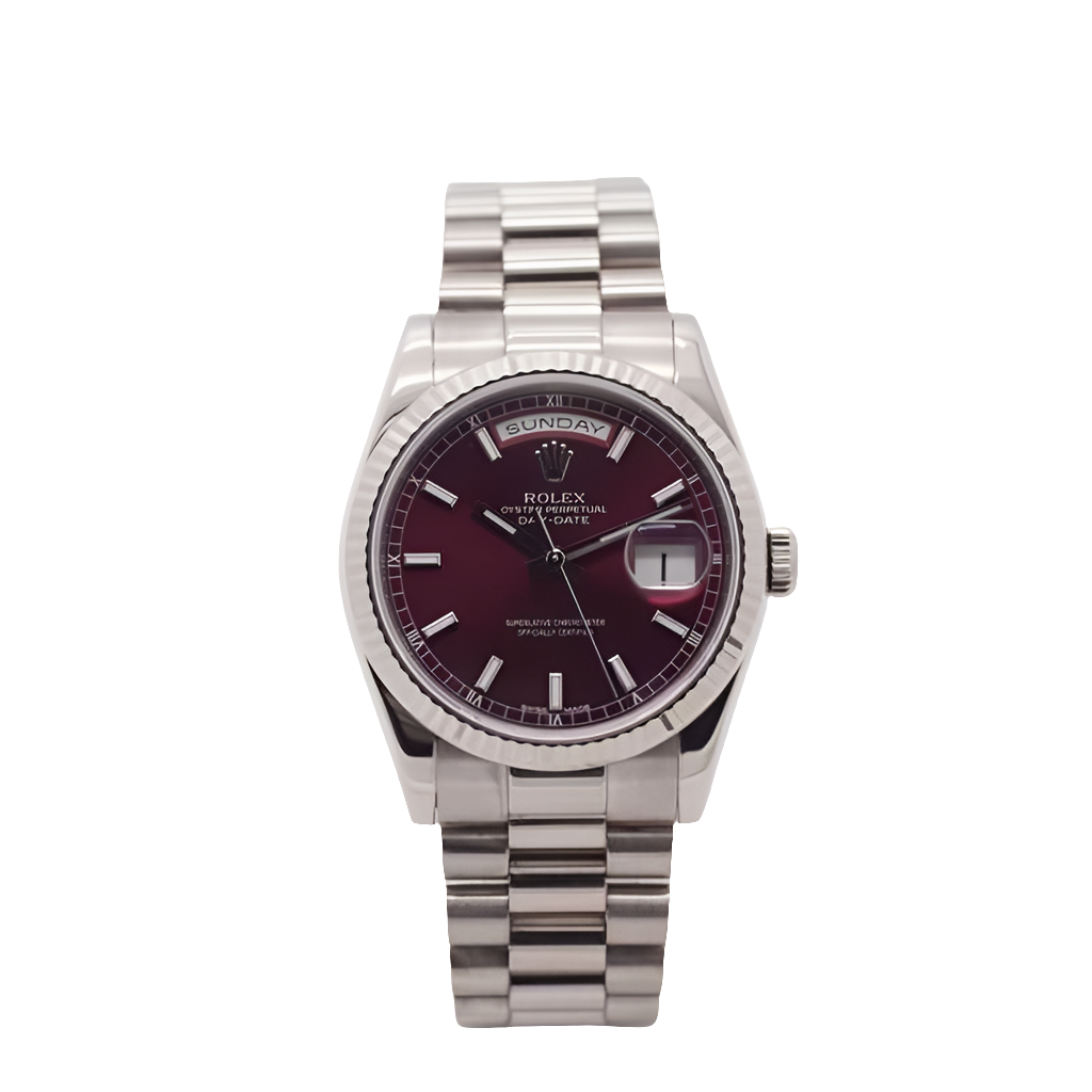 Rolex Day-Date 36 Cadran Rouge Cerise Platine