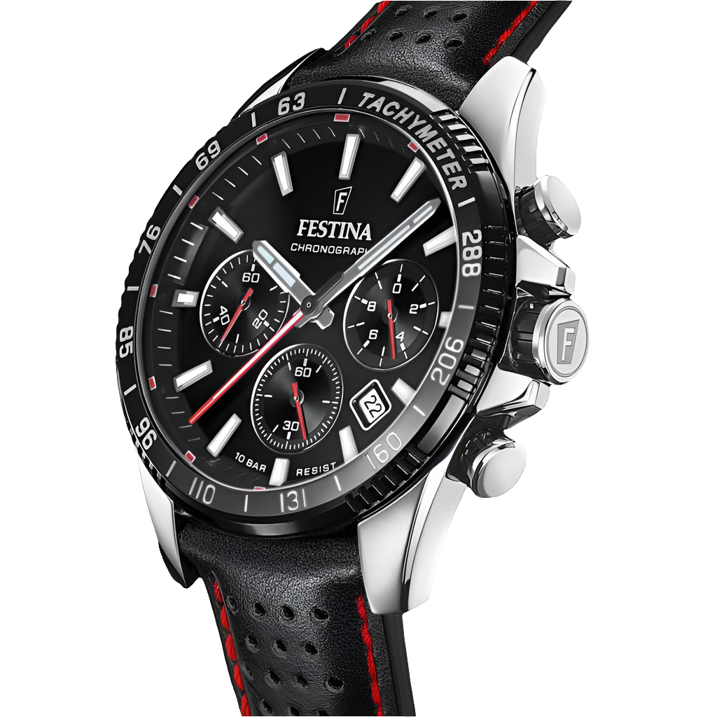 Montre Festina F20561/4 noire, bracelet cuir, homme