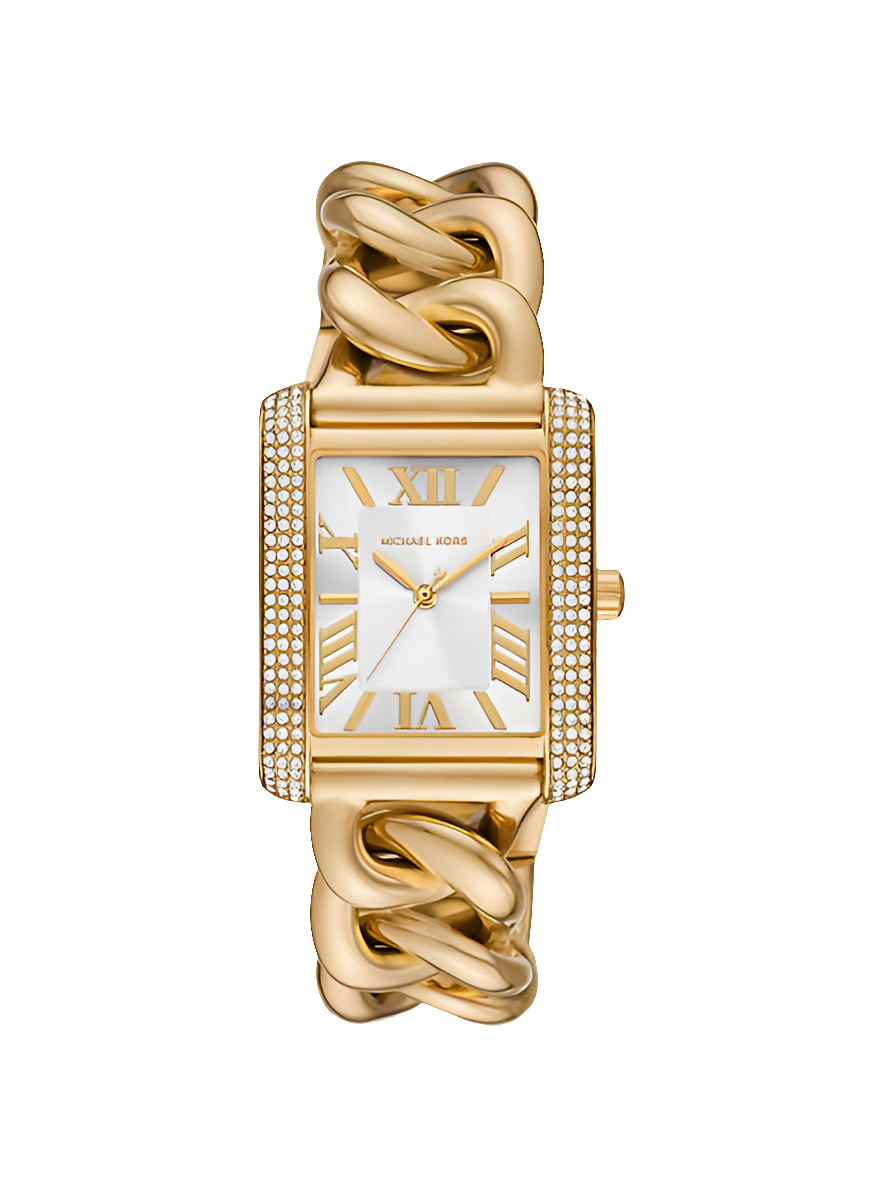 Montre surdimensionnée dorée à maillons gourmette et à pavé MK Emery