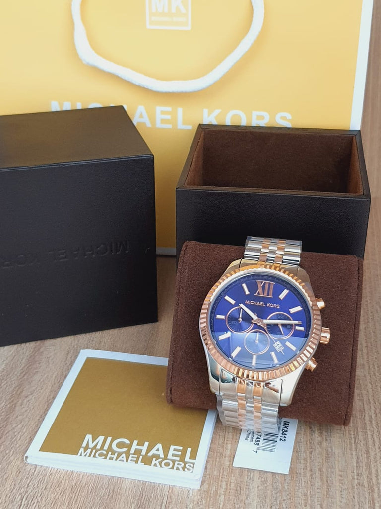 Michael Kors Lexington Montre homme à cadran bleu et bracelet en acier deux tons - MK8412