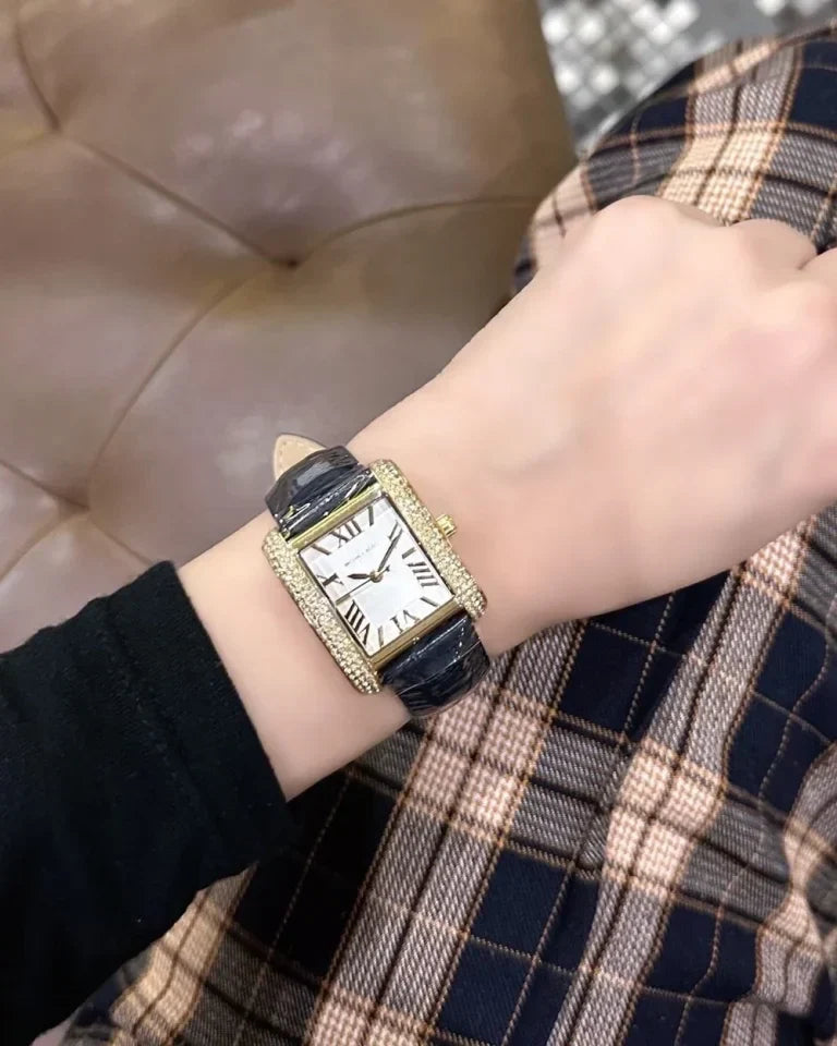 Michael Kors Montre Emery trois aiguilles en cuir façon croco bleu marine MK2982