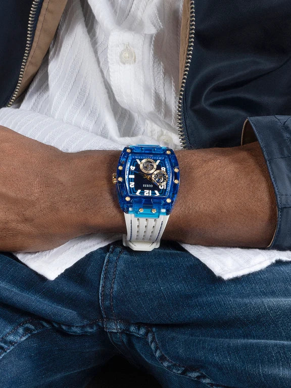 Montre multifonction GUESS pour Homme Blanche et Bleue
