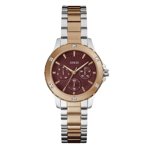 Guess Mist Analog Watch with Brown Dial and Two-Tone Stainless Steel Bracelet for Women - GW0723L2