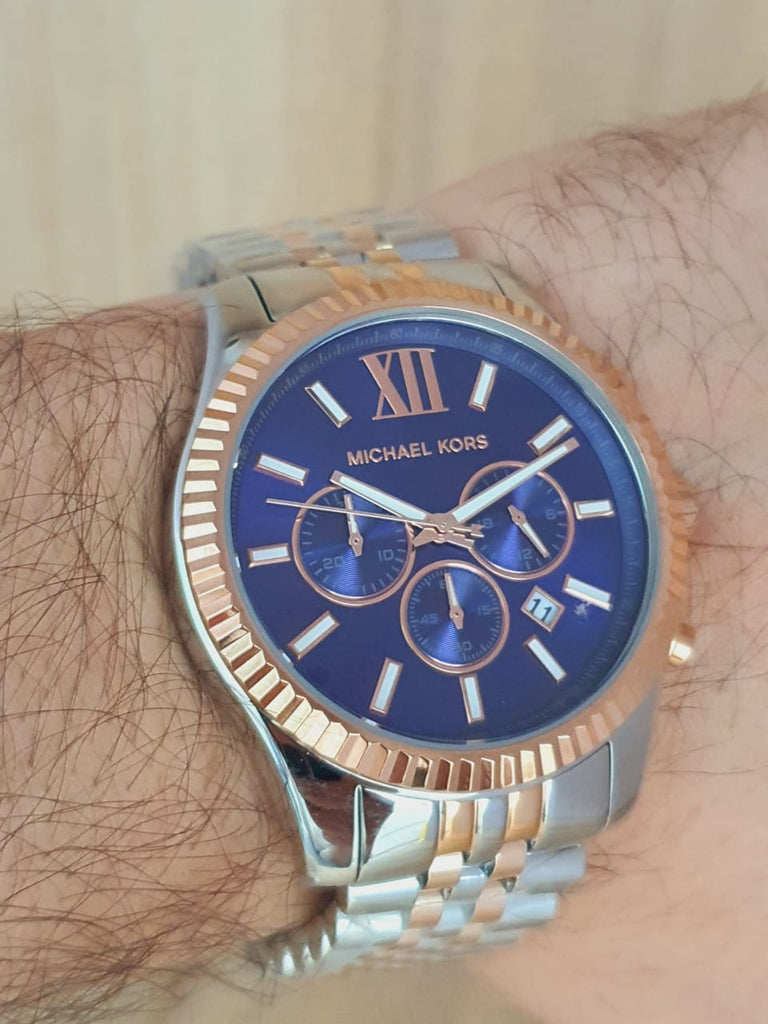 Michael Kors Lexington Montre homme à cadran bleu et bracelet en acier deux tons - MK8412