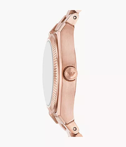 Montre Emporio Armani trois aiguilles avec date, en acier inoxydable doré rose