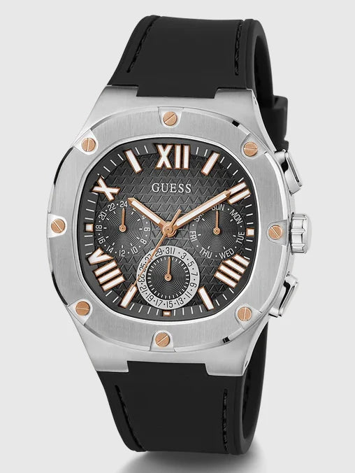 Montre multifonction GUESS homme bordeaux et gris acier, GW0571G1