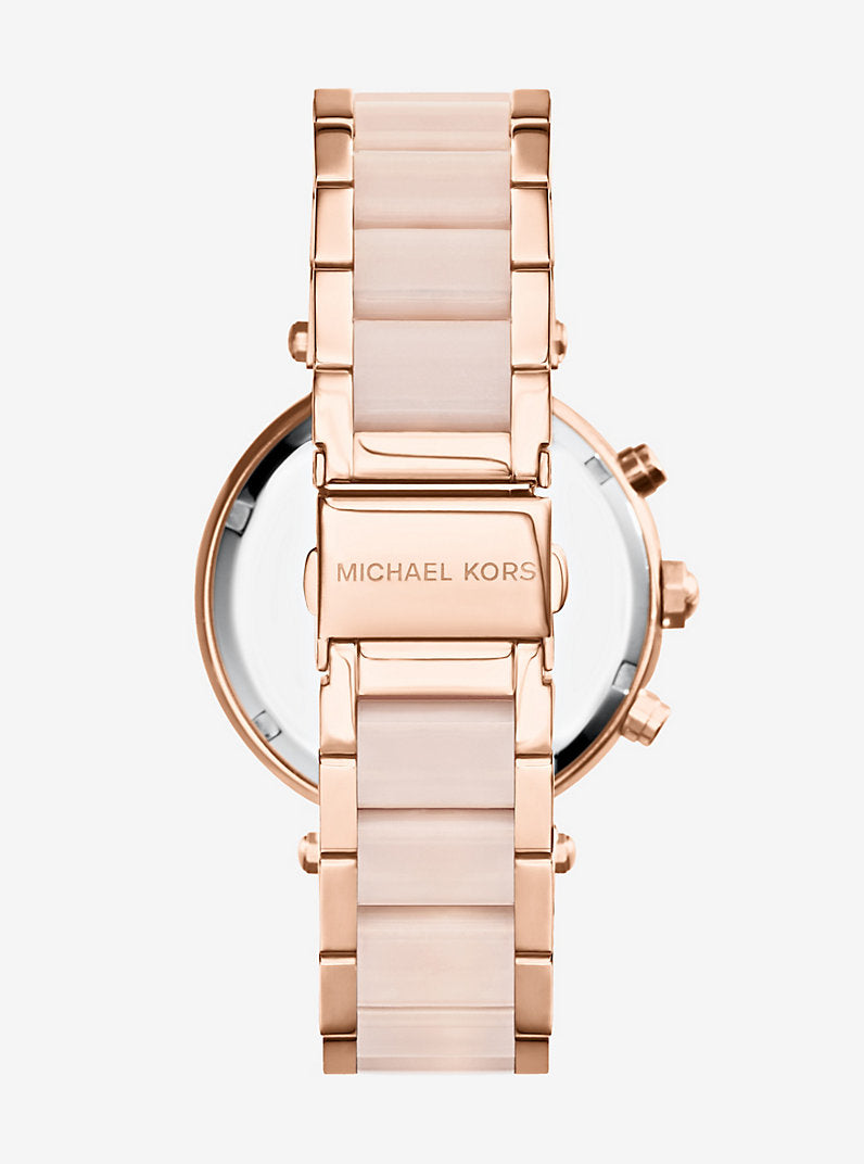 MK Montre Parker en acétate rose dragée et or rose
