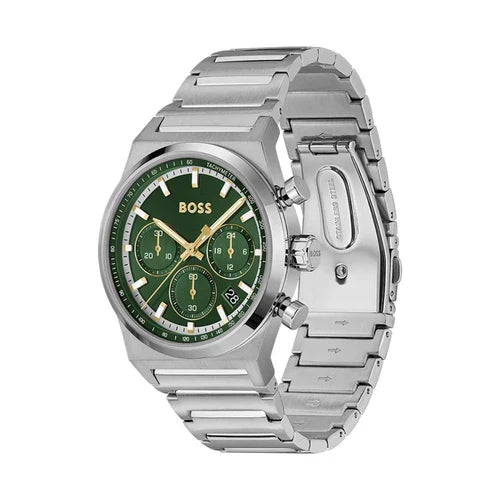 Montre chronographe à cadran vert en acier argenté