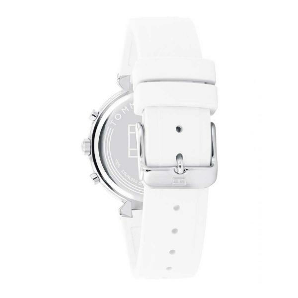 Tommy Hilfiger Women's Montre à quartz en acier inoxydable avec bracelet en silicone, blanc,