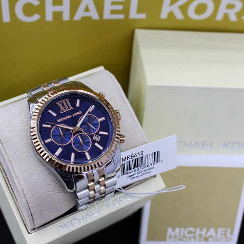 Michael Kors Lexington Montre homme à cadran bleu et bracelet en acier deux tons - MK8412