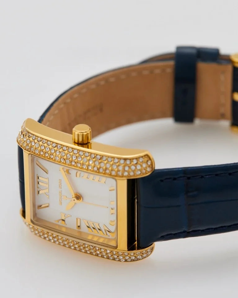 Michael Kors Montre Emery trois aiguilles en cuir façon croco bleu marine MK2982