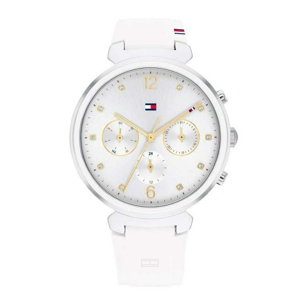 Tommy Hilfiger Women's Montre à quartz en acier inoxydable avec bracelet en silicone, blanc,
