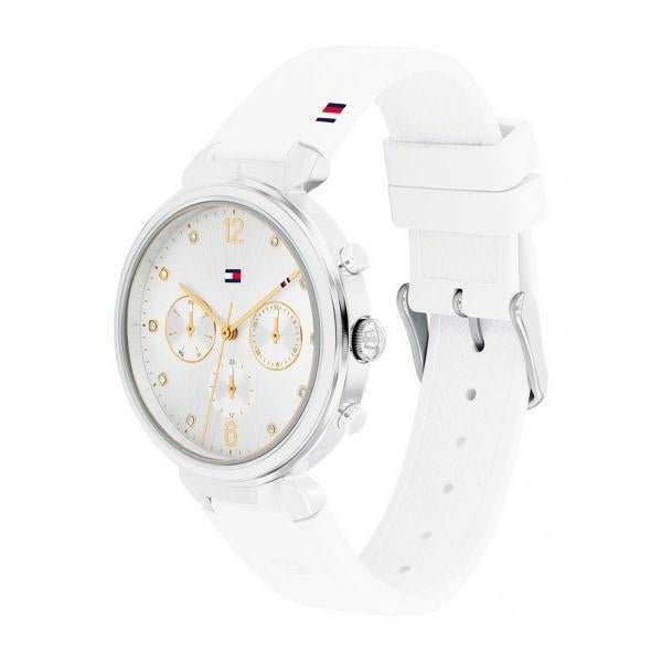 Tommy Hilfiger Women's Montre à quartz en acier inoxydable avec bracelet en silicone, blanc,