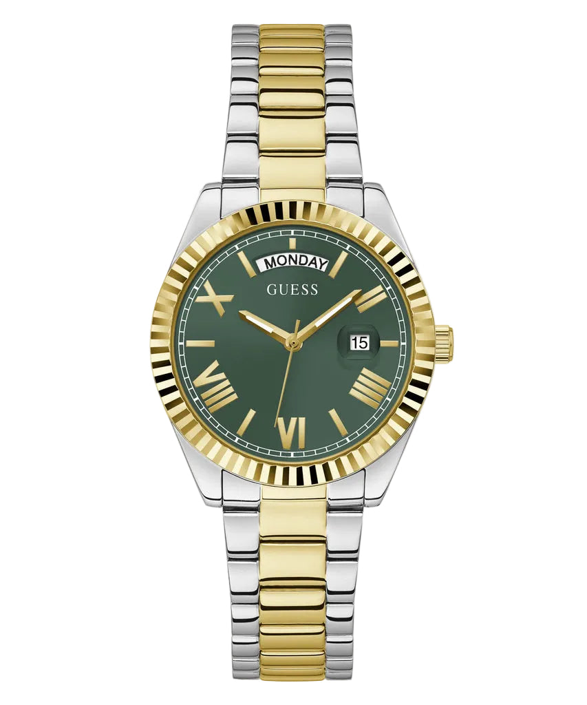 Montre Guess Luna à quartz pour femme, cadran vert et bracelet en acier bicolore - GW0308L5