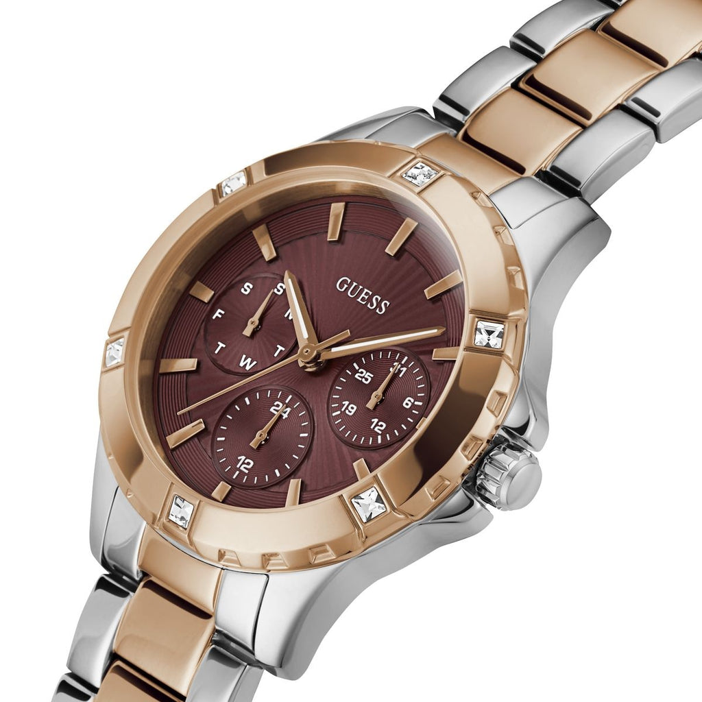 Guess Mist Analog Watch with Brown Dial and Two-Tone Stainless Steel Bracelet for Women - GW0723L2