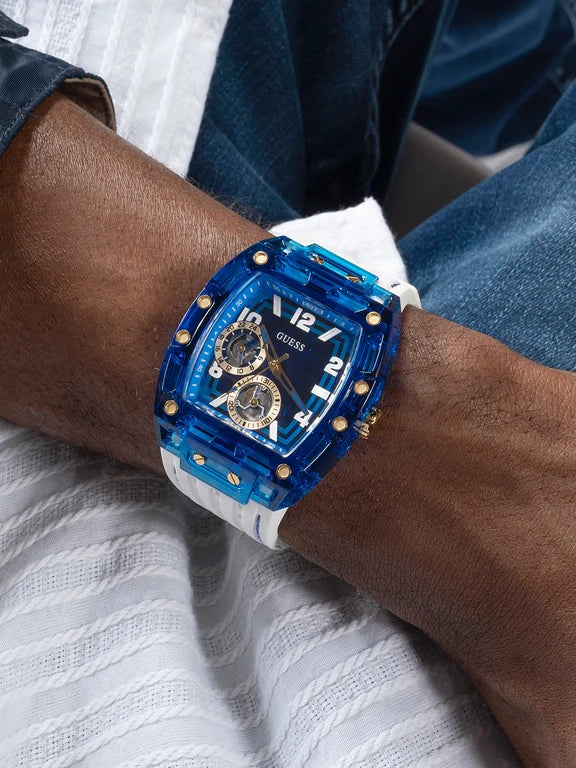 Montre multifonction GUESS pour Homme Blanche et Bleue