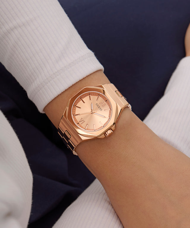 Montre analogique GUESS pour femme en acier doré rose