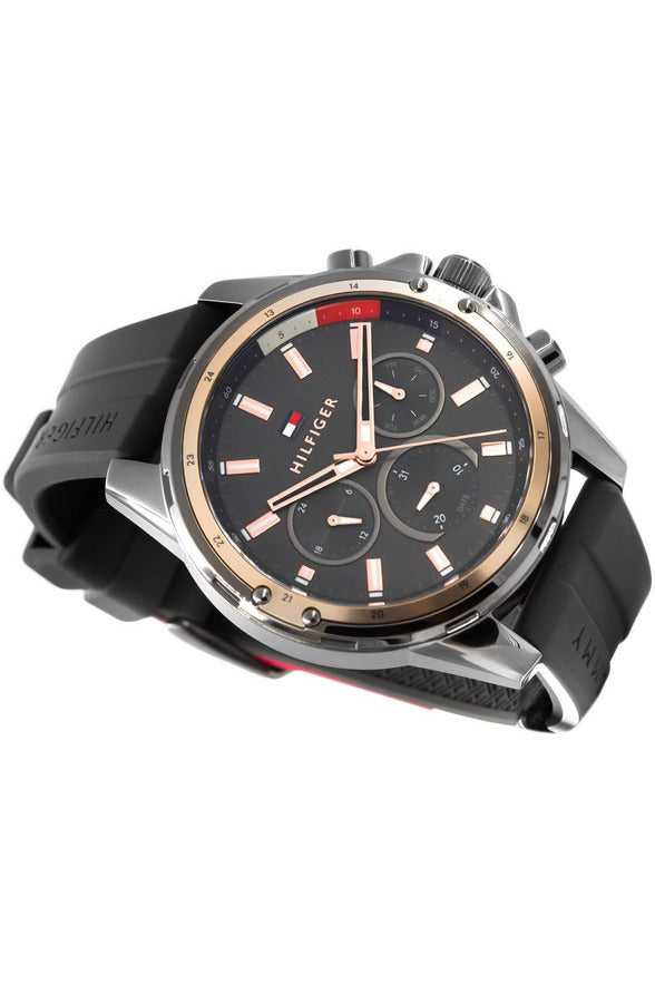 TMY Hilfiger Montre Homme Quartz Bracelet Silicone Cadran Gris