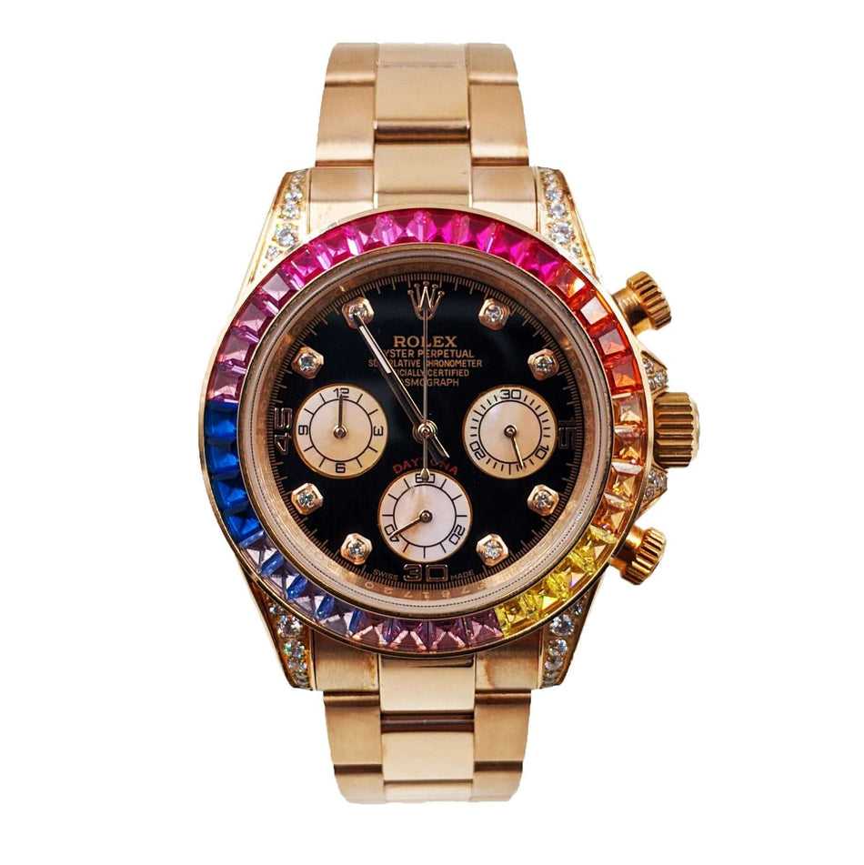 RLX Daytona or rose arc-en-ciel diamants