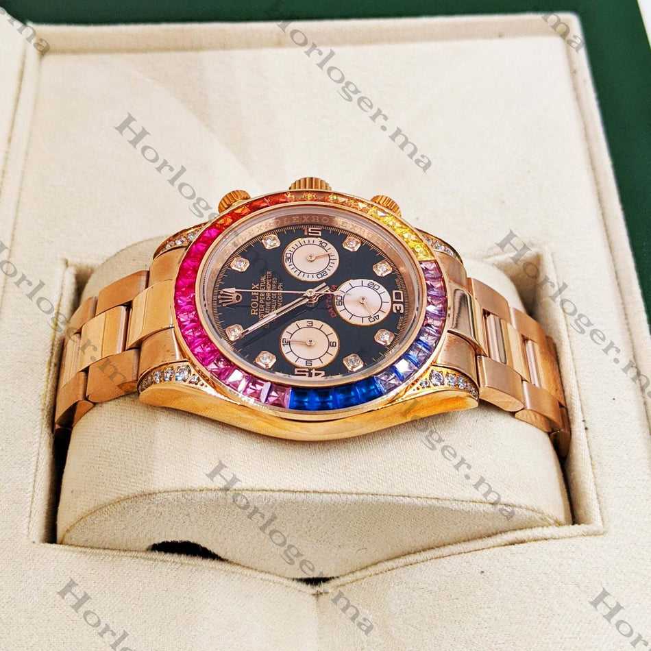 RLX Daytona or rose arc-en-ciel diamants