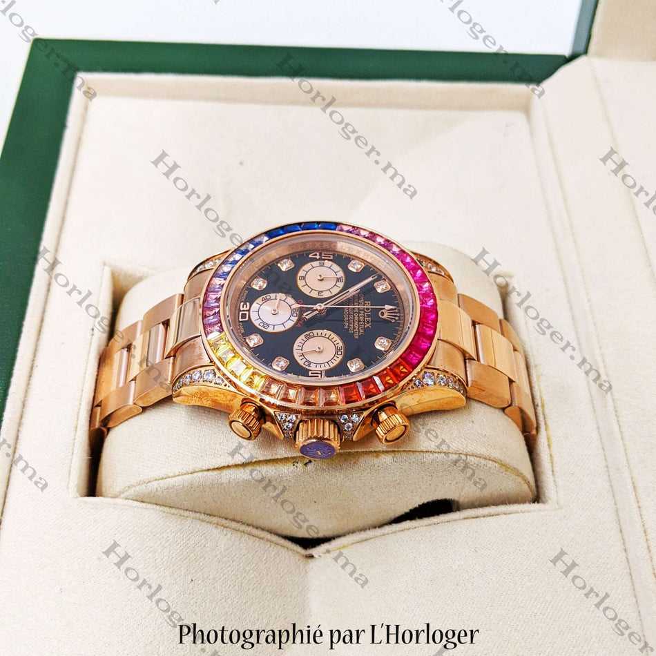 RLX Daytona or rose arc-en-ciel diamants