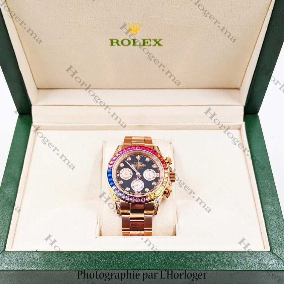 RLX Daytona or rose arc-en-ciel diamants