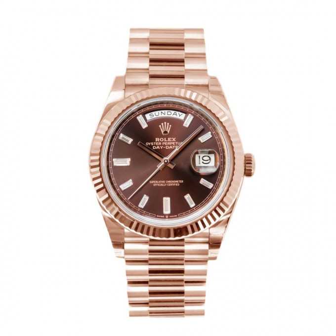 Rolex Day-Date 40 Or Everose Cadran Chocolat Baguette
