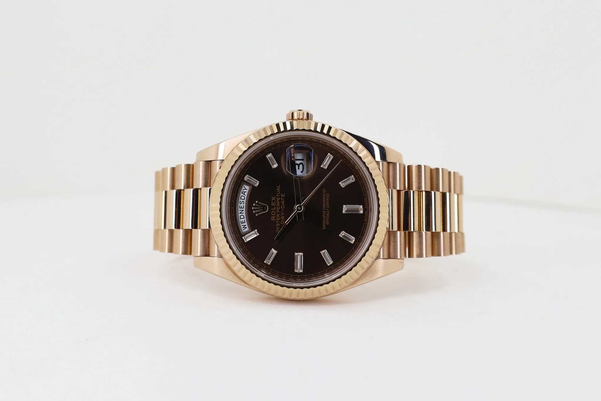 Rolex Day-Date 40 Or Everose Cadran Chocolat Baguette