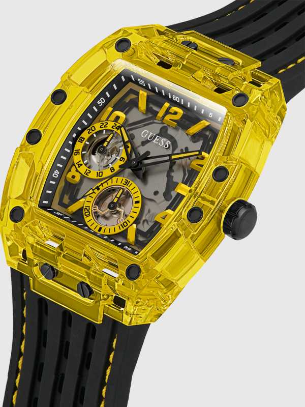 Montre multifonction GSS pour homme, noire et jaune