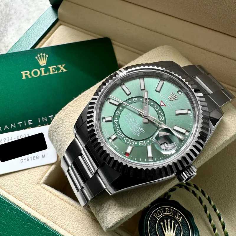 RLX Sky-Dweller Oyster Argenté Vert