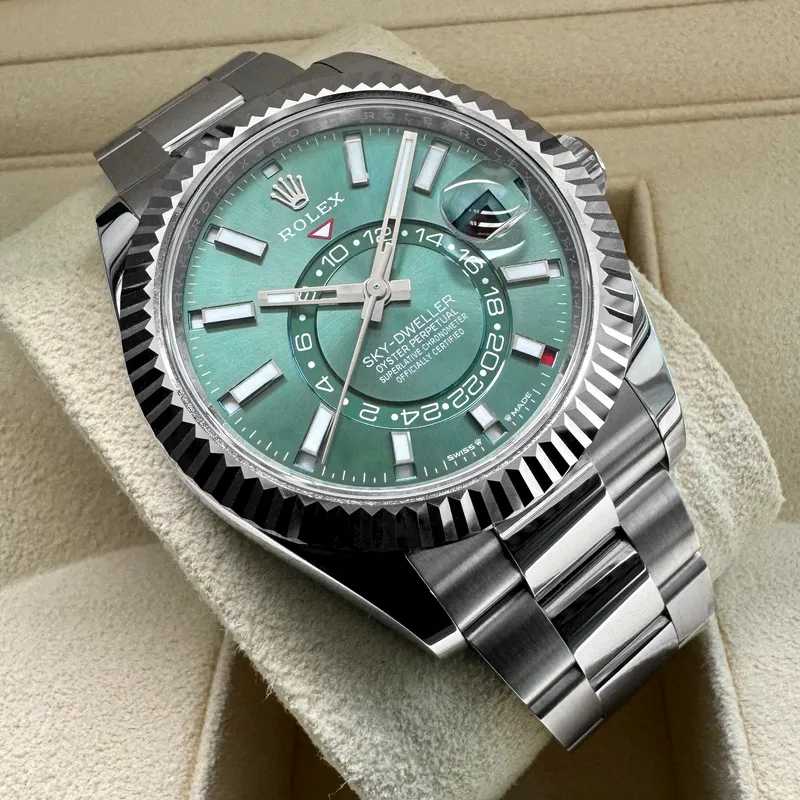 RLX Sky-Dweller Oyster Argenté Vert