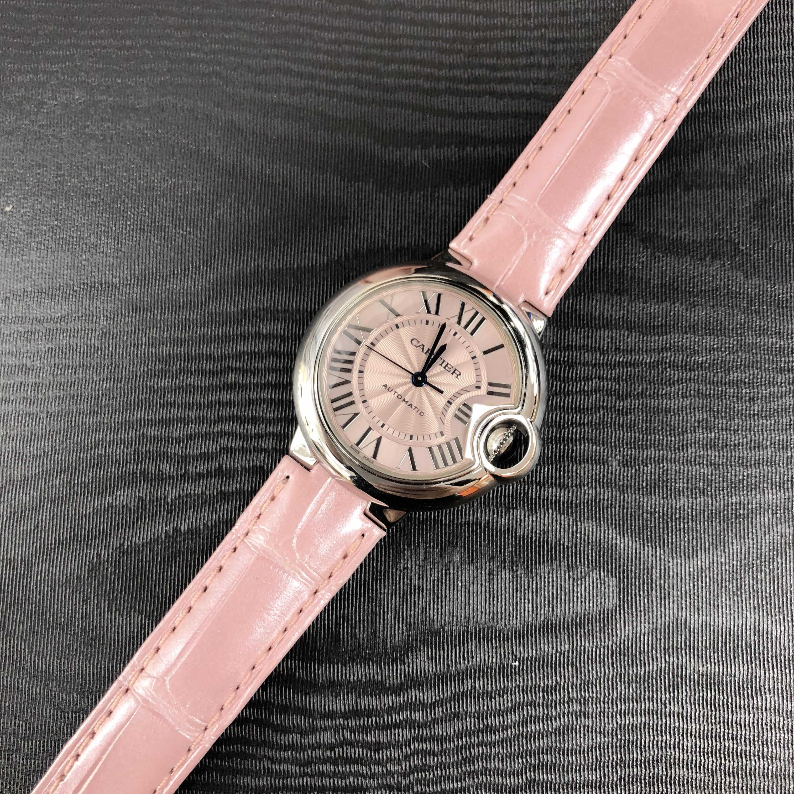 Montre Cartier Ballon Bleu en Cuir Rose pour Femme WSBB0002