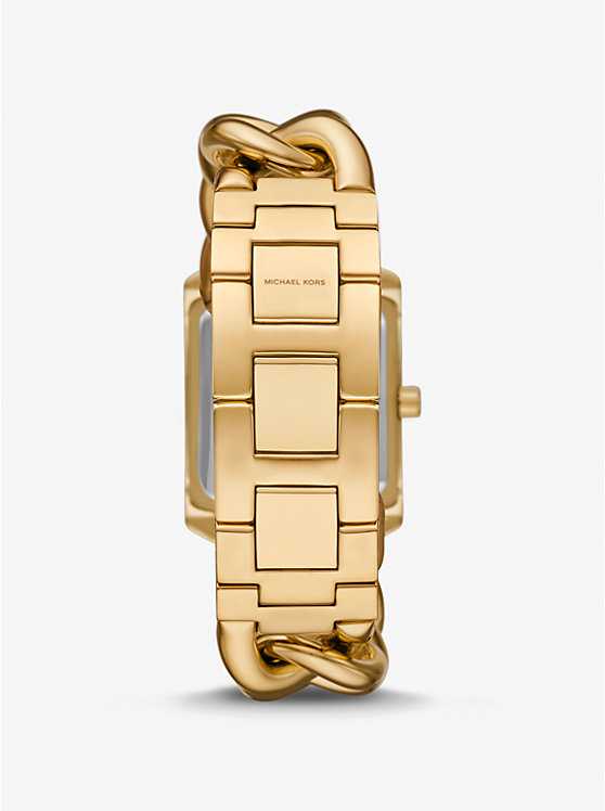 Montre surdimensionnée dorée à maillons gourmette et à pavé MK Emery
