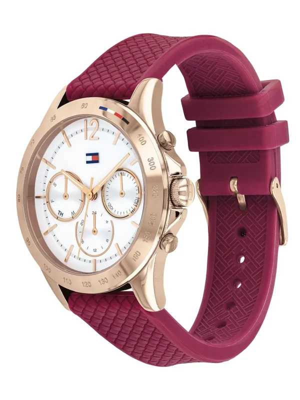 Montre Tommy Hilfiger Haven à Quartz avec Cadran Blanc et Bracelet en Caoutchouc Rouge pour Femme
