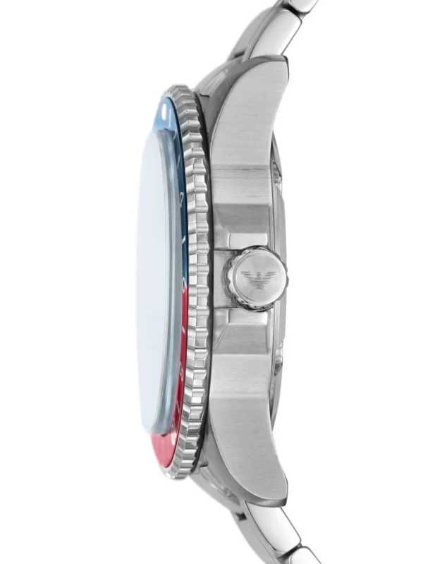 Montre Emporio Armani GMT double fuseau horaire en acier inoxydable argenté pour homme