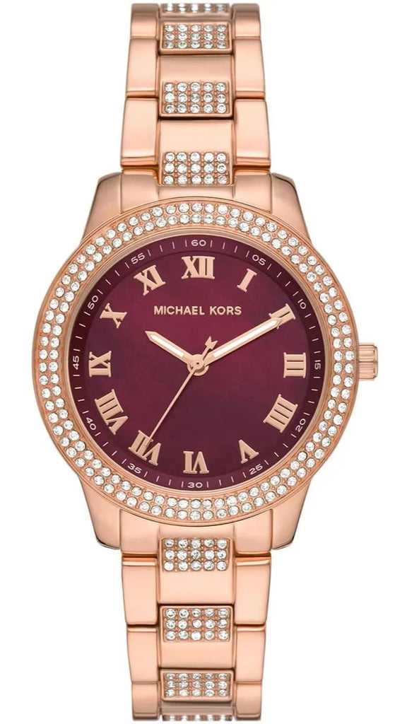 Montre Femme Michael Kors Tibby Multifonction avec Cristaux Cadran Marron Bracelet en Acier Rose Doré - MK4685