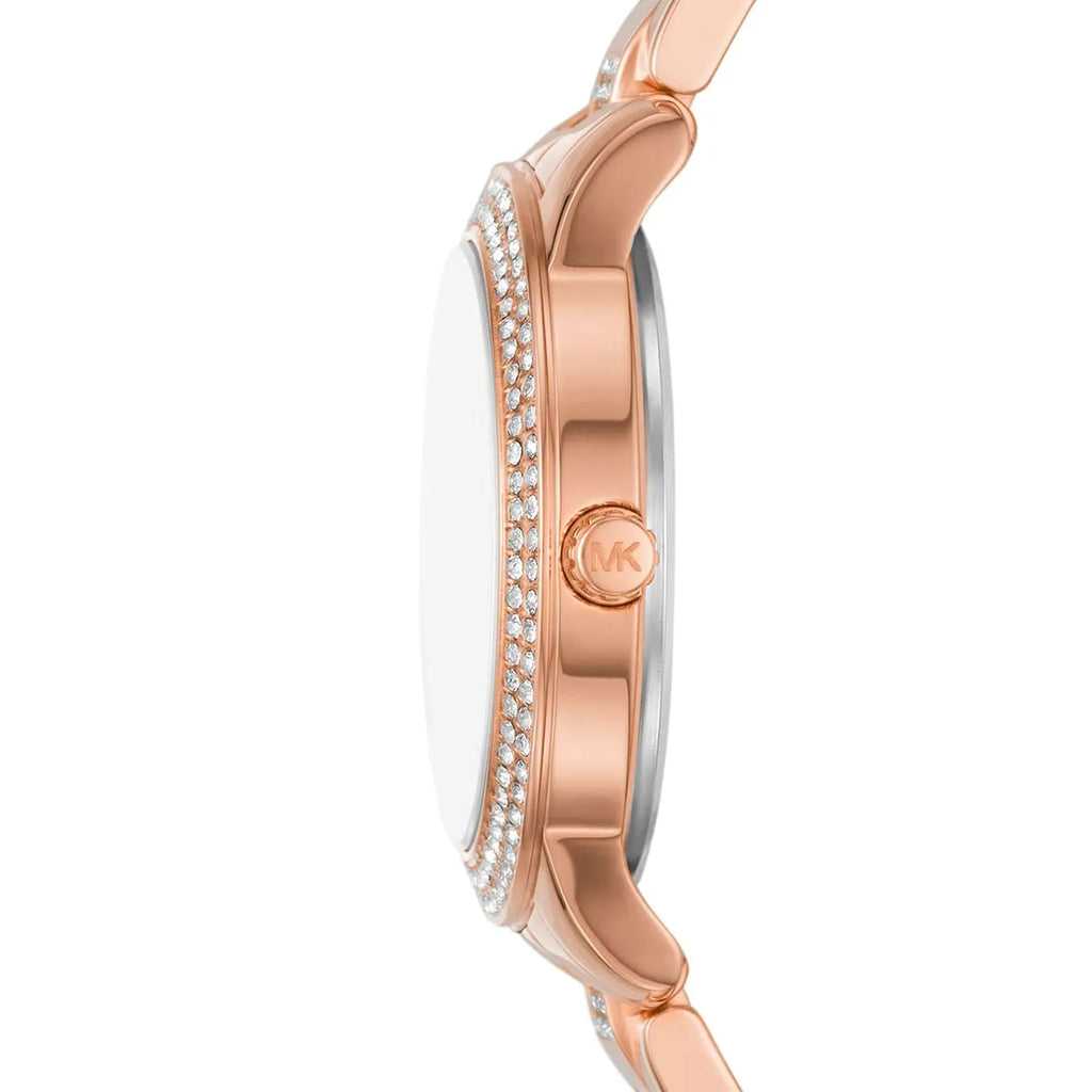 Montre Femme Michael Kors Tibby Multifonction avec Cristaux Cadran Marron Bracelet en Acier Rose Doré - MK4685