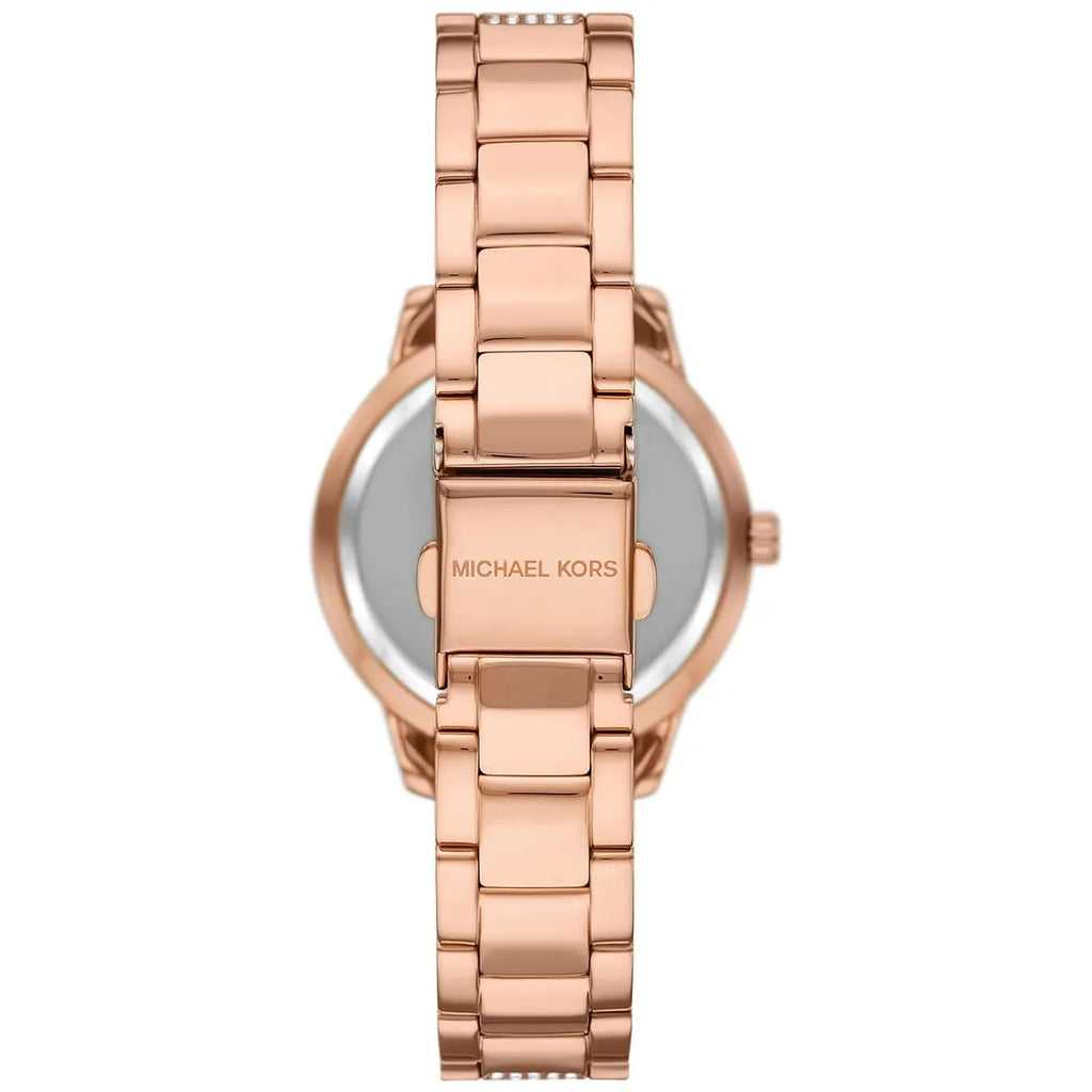 Montre Femme Michael Kors Tibby Multifonction avec Cristaux Cadran Marron Bracelet en Acier Rose Doré - MK4685