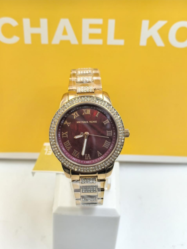 Montre Femme Michael Kors Tibby Multifonction avec Cristaux Cadran Marron Bracelet en Acier Rose Doré - MK4685