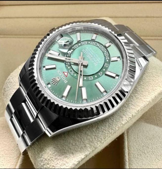 RLX Sky-Dweller Oyster Argenté Vert