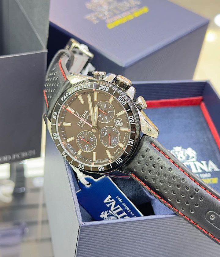Montre Festina F20561/4 noire, bracelet cuir, homme